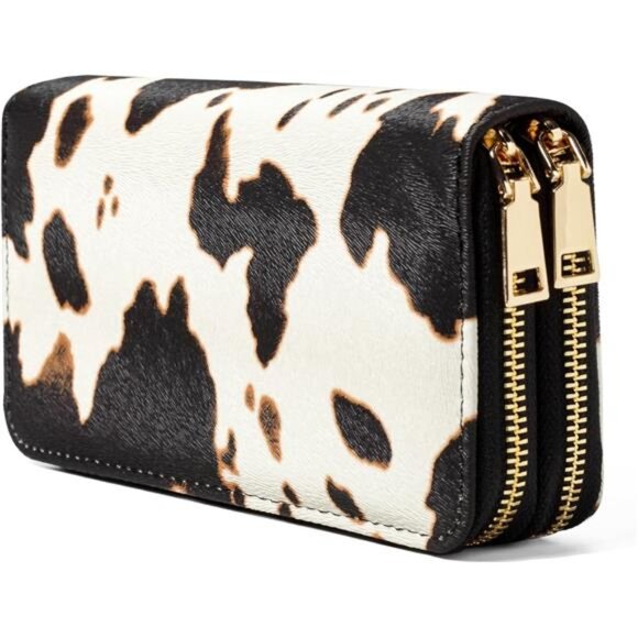 Cow Print Wallet for Women,Western Highland Cowhide Purse Zip Around Walles Cow - Picture 1 of 7